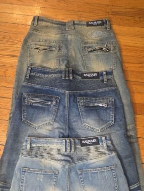 Balmain Men’s Washed Blue Slim Biker Jeans Trio